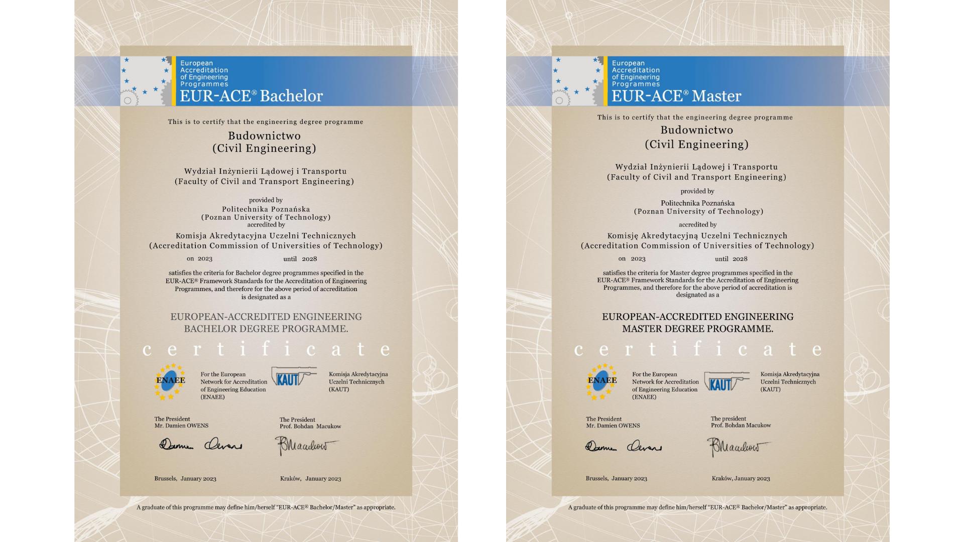 Certyfikat wydziału inżynierii lądowej i transportu zdj nr. 2